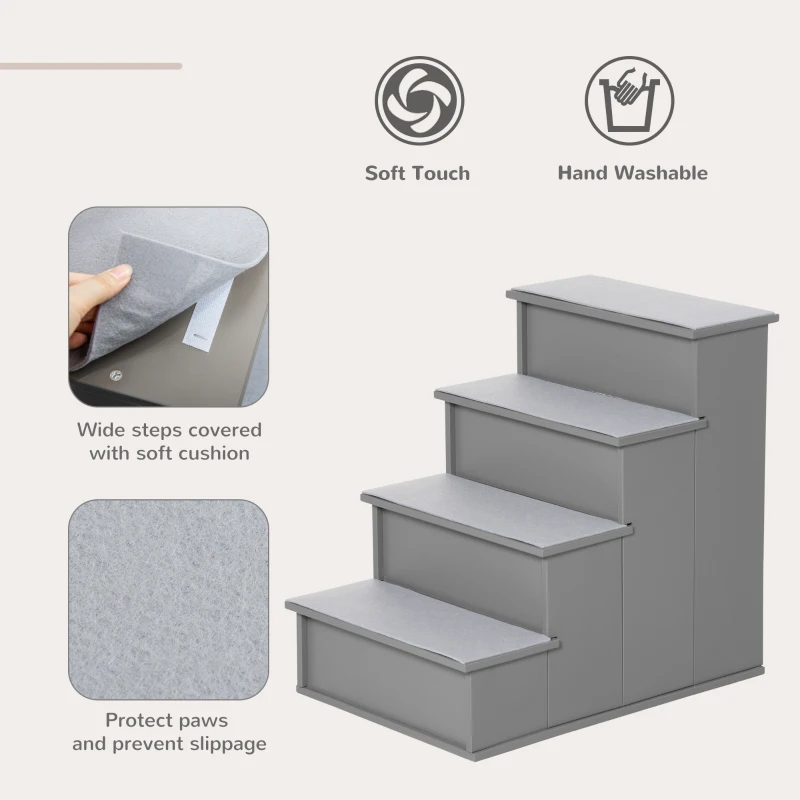 PawHut Pet Stairs, Small Dog Steps for Couch Bed with Cushioned Removable Covering, 15.75" x 23.25" x 21.25", Grey