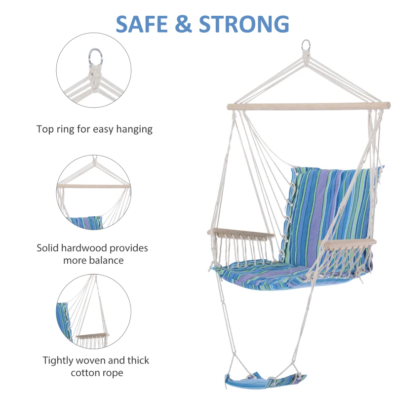Outsunny Patio Hammock Chair, Portable Hanging Cotton Rope Hammock Swing Chair Sleeping Bed Seat with Footrest for Outdoor Garden Yard Camping Grey