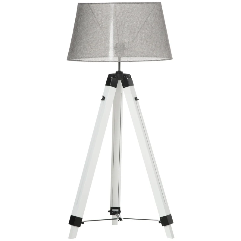 HOMCOM Tripod Floor Lamp, Adjustable Height Wooden Standing Lamp with E26 Lamp Base for Living Room, Bedroom, White and Grey