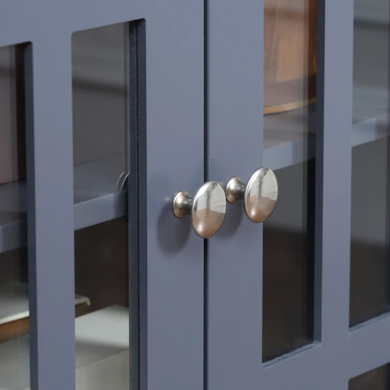 HOMCOM Sideboard, Buffet Cabinet with 4 Tempered Glass Doors, Stripe Pattern and Adjustable Storage Shelf, Credenza, Gray