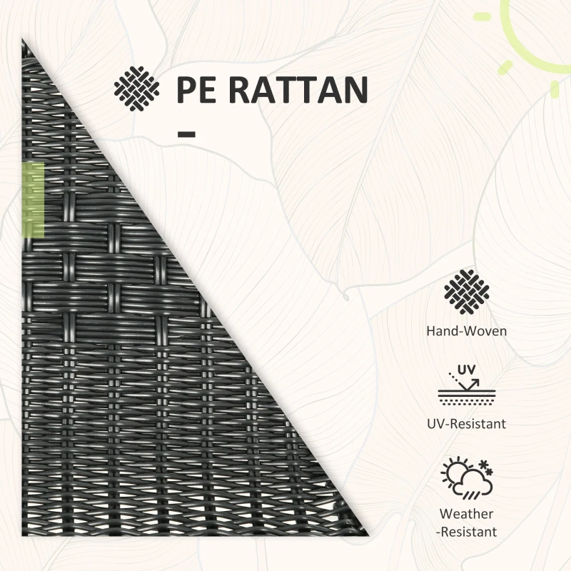 Outsunny 3 Pieces Outdoor Wicker Furniture Set with 2 Stackable Chairs, Tempered Glass Coffee Table for Garden, Backyard, Black