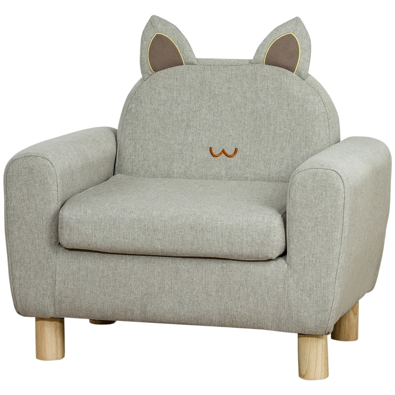 Qaba Kids Sofa Chair Seat with Kitten Ear Backrest, Grey