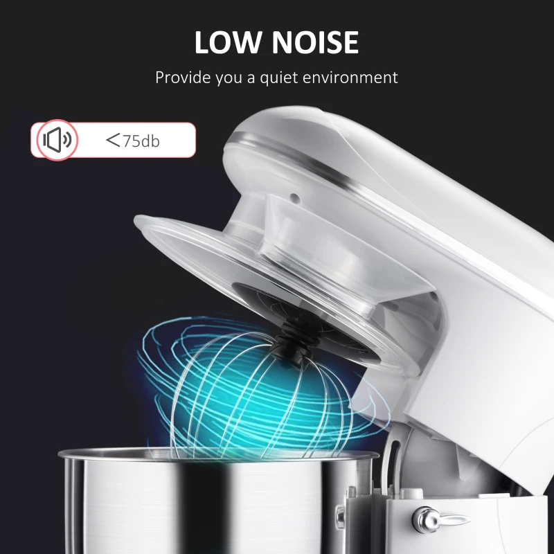 HOMCOM Stand Mixer with 6+1P Speed, 600W Tilt Head Kitchen Electric Mixer with 6 Qt Stainless Steel Mixing Bowl, Beater, Dough Hook and Splash Guard for Baking Bread, Cakes, and Cookies, Silver