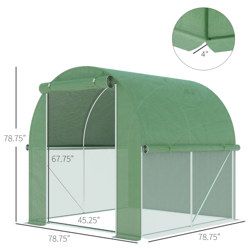 Outsunny 6' x 6' x 6' Tunnel Greenhouse Outdoor Walk-In Hot House with Roll-up Plastic Cover and Zippered Door, Steel Frame, Green