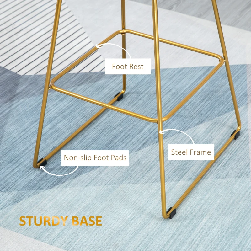 HOMCOM Modern Bar Stools, Metal Wire Bar Height Barstools, 30" Seat Height Bar Chairs for Kitchen with Back and Footrest, Set of 2, Gold
