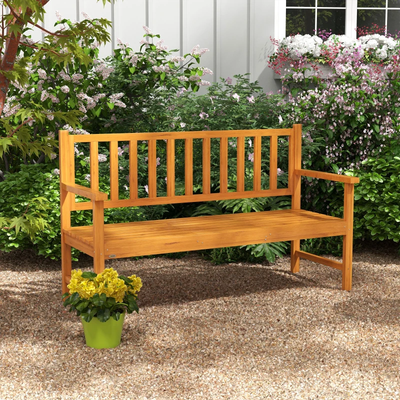 Outsunny Wooden Bench with Liftable Middle Table, Outdoor Bench, Patio Loveseat for Porch, Backyard, Seats 2-3 People