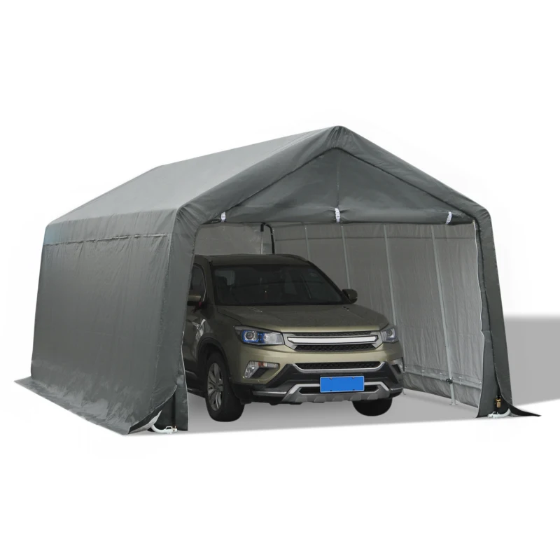 Outsunny 20’ x 12’ Outdoor Temporary Carport Canopy Tent with Durable Construction & Simple Set-up Garden Storage Shelter Gazebo with Side Wall Grey