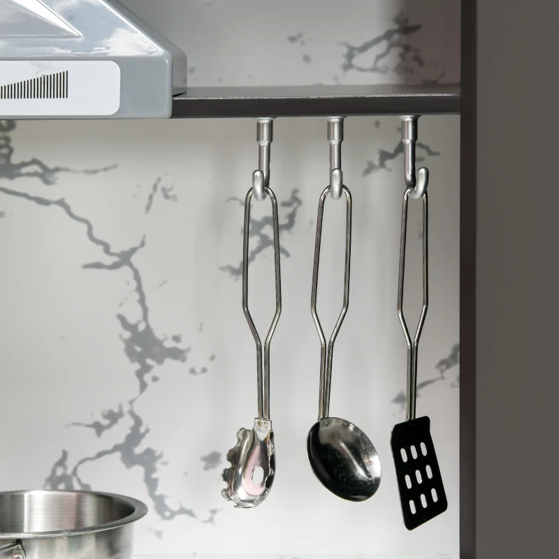 Qaba Play Kitchen Set for Kids w/ Apron and Chef Hat, Ice Maker Brown