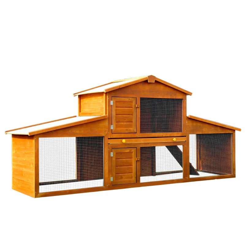 PawHut 2-Story Wooden Rabbit Hutch Backyard Bunny Cage Small Animal  House with Outdoor Run