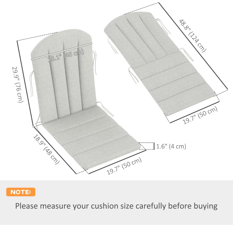 Outsunny Set of 2 Patio Chair Cushions, High Back Adirondack Chair Cushion with Ties, High-Density Foam, Light Grey