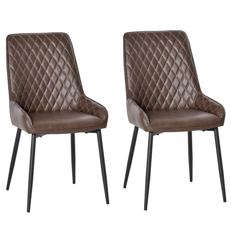 HOMCOM Retro Dining Chair Set of 2, PU Leather Upholstered Side Chairs for Kitchen Living Room with Metal Legs, Brown