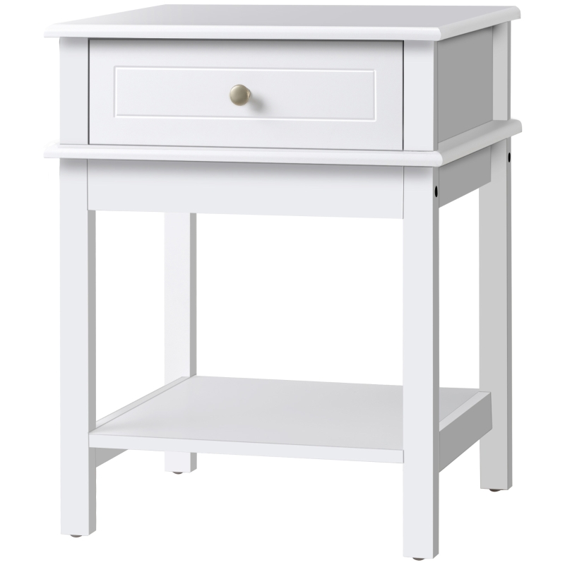 HOMCOM Modern Nightstand, Accent End Side Table with Drawer and Storage Shelf, Bedside Table for Bedroom, White