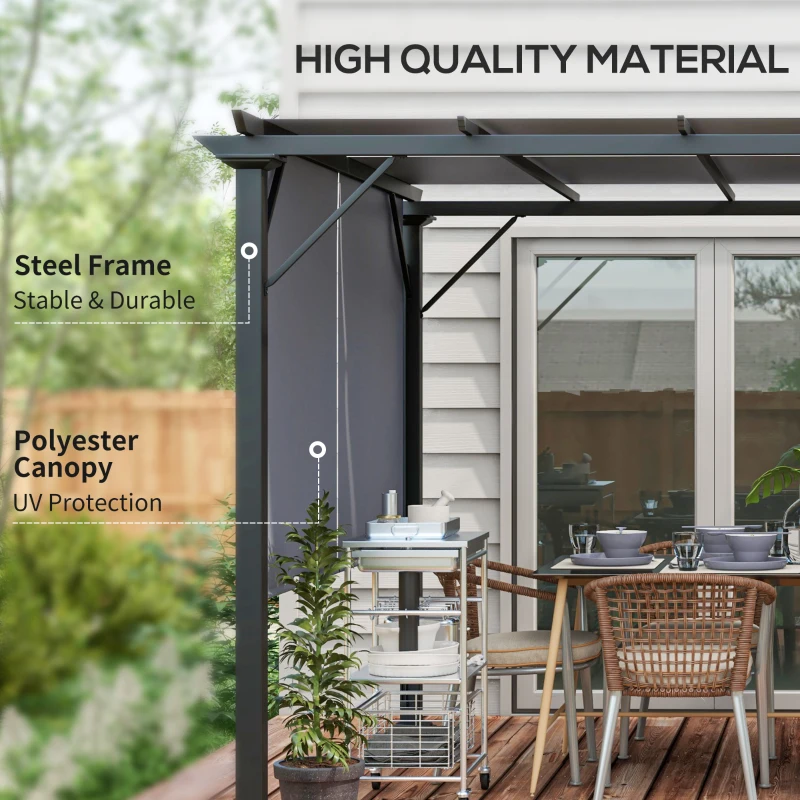 Outsunny 12' x 10' Outdoor Patio Gazebo Pergola with Retractable Canopy Roof, Steel Frame with Stakes, Grey