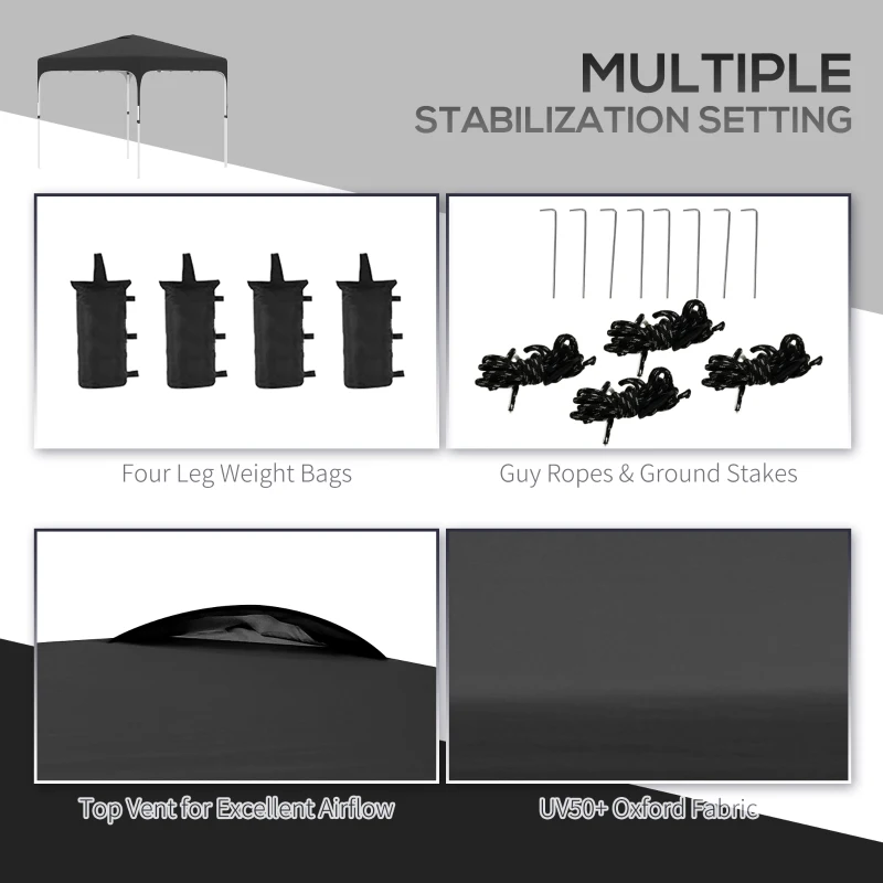 Outsunny 10' x 10' Pop Up Canopy Tent with Sand Bags, UPF 50+ Instant Sun Shelter, Tents for Parties, Height Adjustable, with Wheeled Carry Bag, for Outdoor, Garden, Black