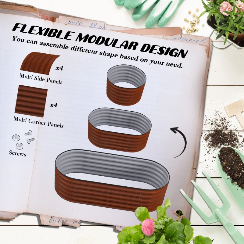 Outsunny 4.9' x 2' x 1.4' Galvanized Raised Garden Bed Kit, Metal Planter Box with Safety Edging, Brown