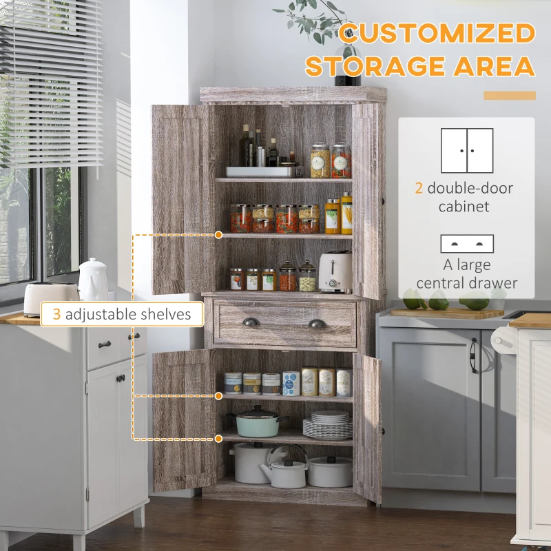 HOMCOM Long Standing Kitchen Cabinet w/ 2 Drawers MDF Board, Wood Grain