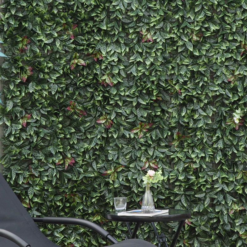 Outsunny 12PCs Grass Wall Panels, 20" x 20" Artificial Grass Wall Decor, Greenery Backdrop Panels Wall for Outdoor, Indoor, Garden, Fence, Backyard, Green and Red