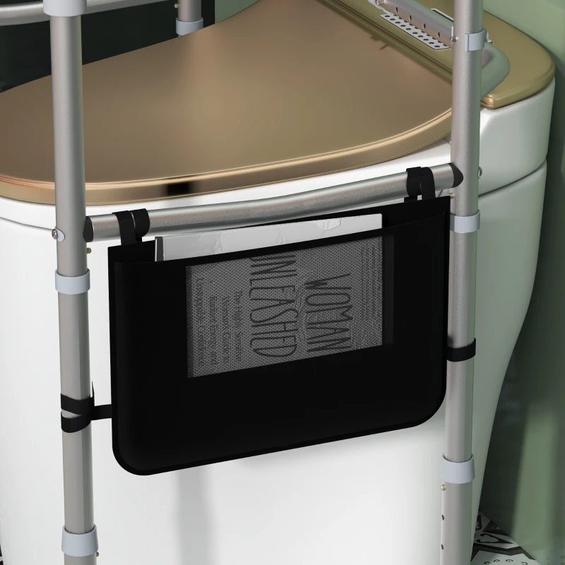 HOMCOM Stand Alone Toilet Safety Frame, Toilet Rails with Adjustable Height Width, 300lb Grab Bar with Suction Cups, Storage, Padded Handles for Elderly