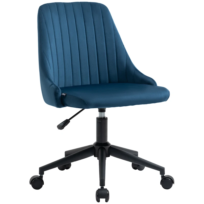 Vinsetto Mid-Back Office Chair, Velvet Fabric Swivel Scallop Shape Computer Desk Chair for Home Office or Bedroom, Teal Blue