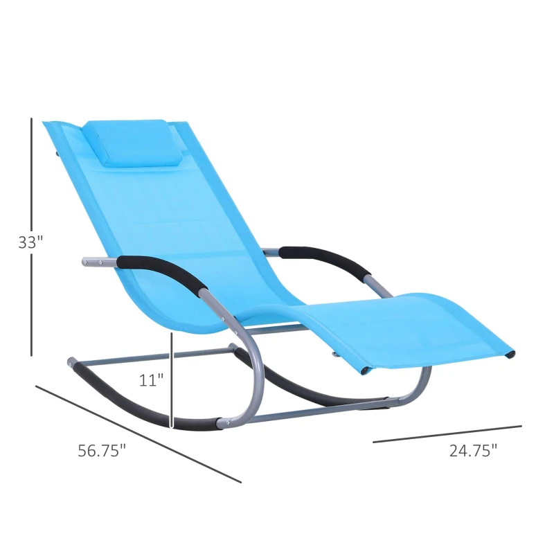 Outsunny Zero Gravity Rocking Chair Outdoor Chaise Lounge Chair Recliner Rocker with Detachable Pillow and Weather-Fighting Fabric for Patio, Deck, Pool, Light Blue