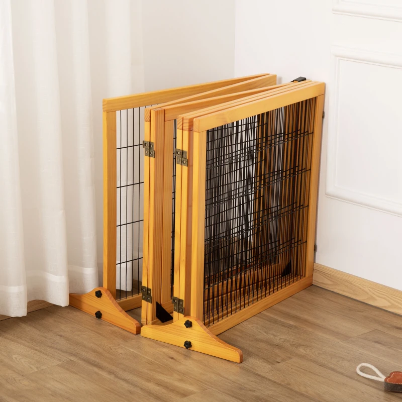 PawHut Wooden Freestanding Pet Gate w/ 2 Support Feet, Yellow
