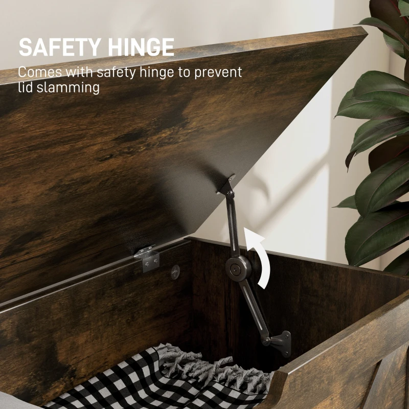 HOMCOM 31.5 Inches Storage Chest, Storage Trunk with 2 Safety Hinges, Wooden Box for Living Room, Brown Wood Grain