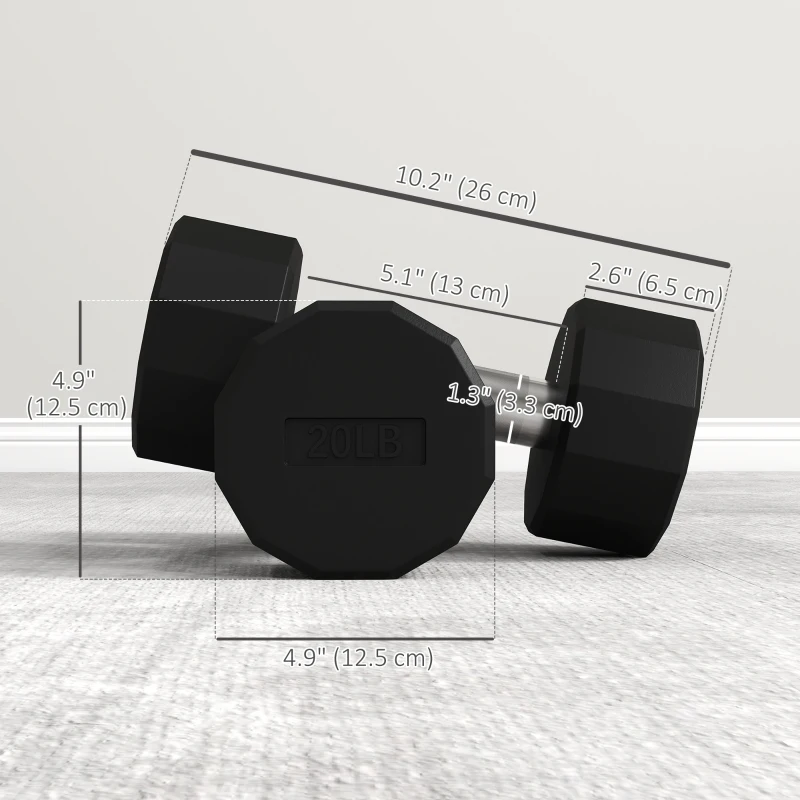 Soozier 2 x 20lbs Dumbbells Set with Non-Slip Grip, Rubber Covered Weights for Men Women Home Gym Workout