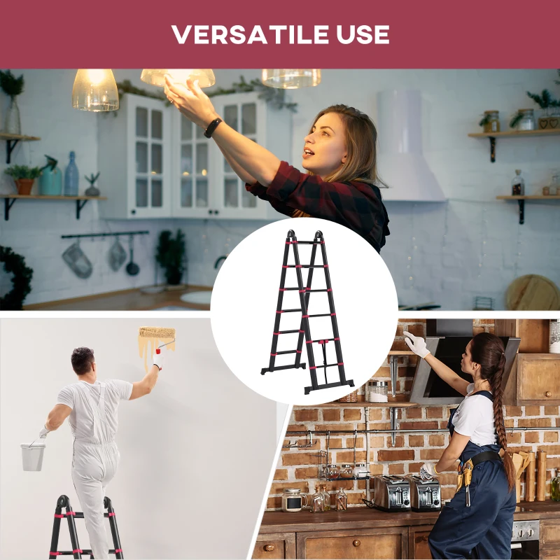 HOMCOM 12ft Aluminium Telescopic Extension Ladder, Heavy Duty Extendable Telescoping Ladder with Locking Mechanism, Non-slip Feet 330 Pound Capacity, EN131 Standard, Black