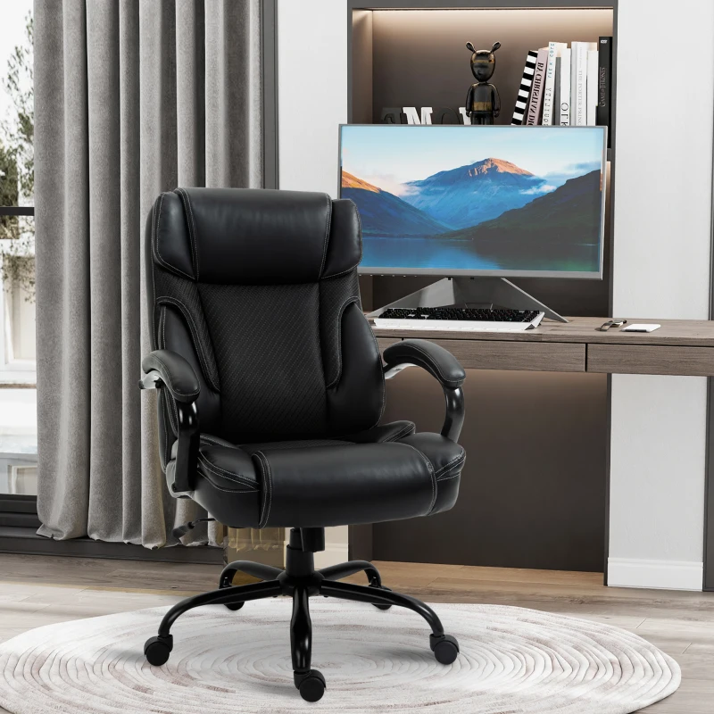 Vinsetto 484LBS Big and Tall Ergonomic Executive Office Chair with Wide Seat, High Back Adjustable Computer Task Chair Swivel PU Leather, Black