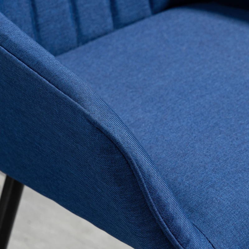 HOMCOM Dining Chairs Set of 2, Upholstered Linen Fabric Accent Chairs with Metal Legs, Dark Blue