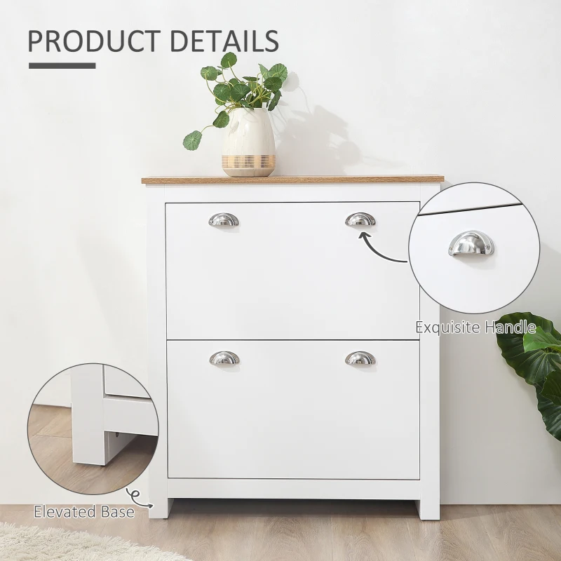 HOMCOM Modern Shoe Cabinet with 2 Flip Drawers and Adjustable Shelves, 12 Pair Shoe Storage Organizer for Hallway, White