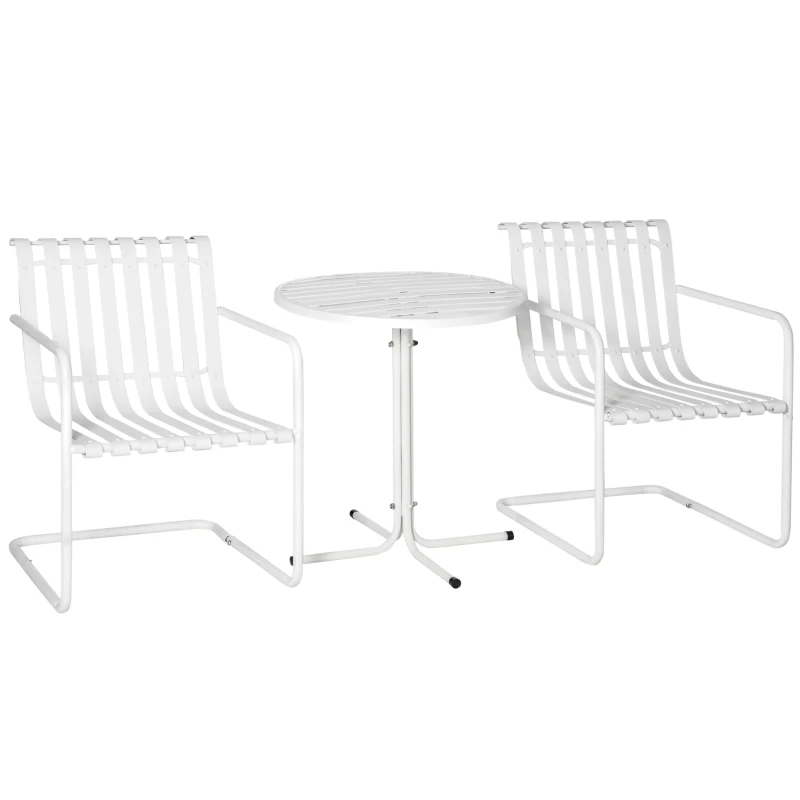 Outsunny 3 Pieces Patio Bistro Set, Metal Frame Garden Coffee Table Set with 2 Chairs & Round Table for Outdoor Yard Porch Poolside Balcony, White