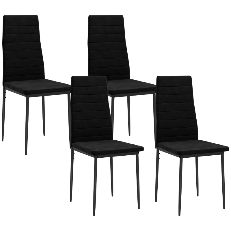 HOMCOM Modern Dining Chairs, Set of 4, High Back Upholstery and Metal Legs for the Living Room, Kitchen, Home Office, Black