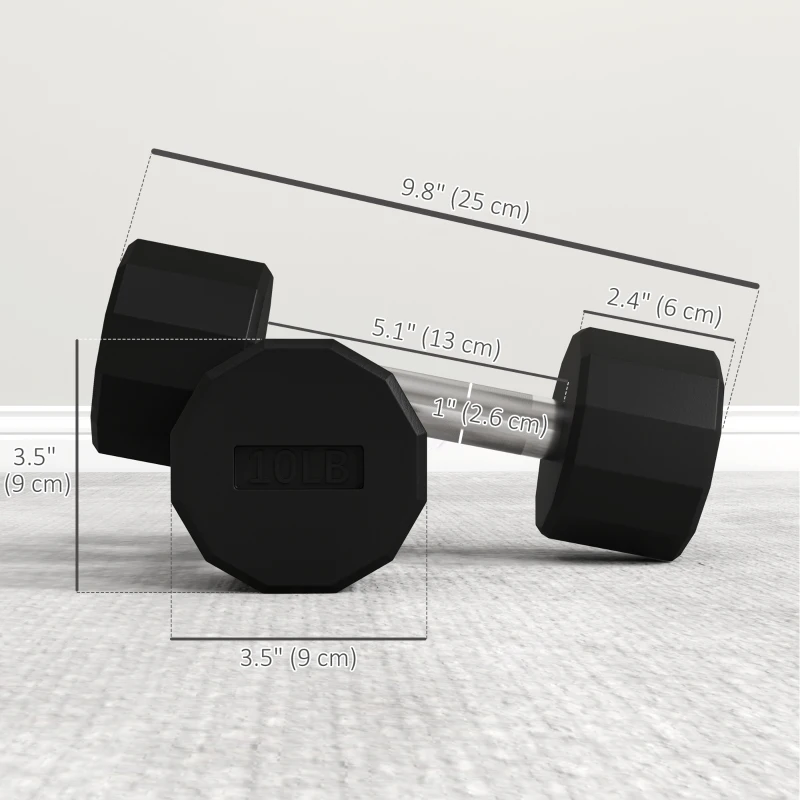 Soozier 2 x 10lbs Dumbbells Set with Non-Slip Grip, Rubber Covered Weights for Men Women Home Gym Workout