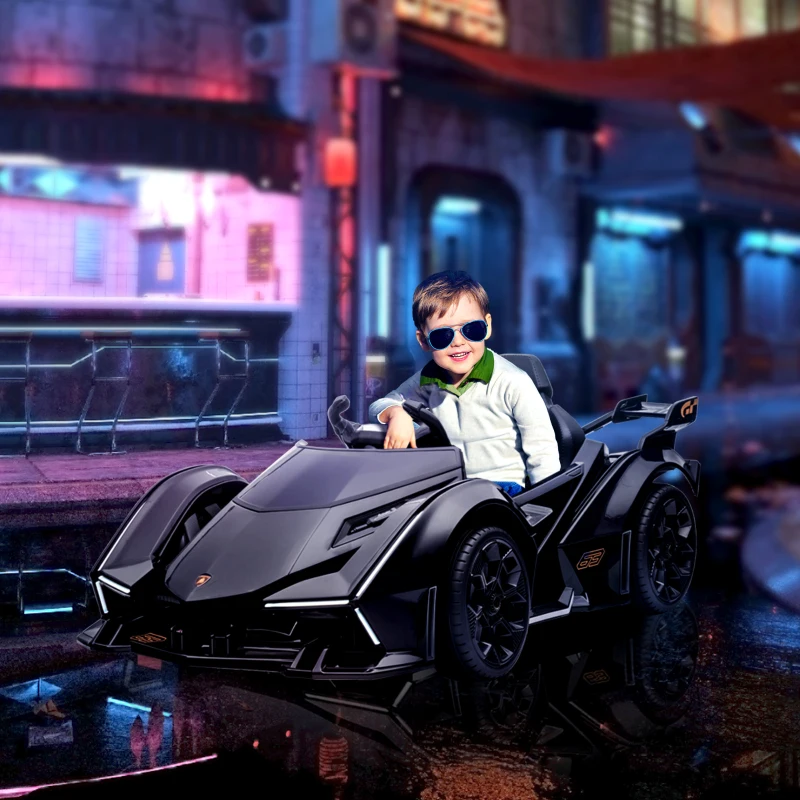 Aosom 12V Electric Ride-on Car, Licensed Lamborghini V12 Vision Gran Turismo Battery-Powered Ride-on Toy with Remote Control, Music, LED Lights, for 3-6 Year Old Boys and Girls, Black(m-10)