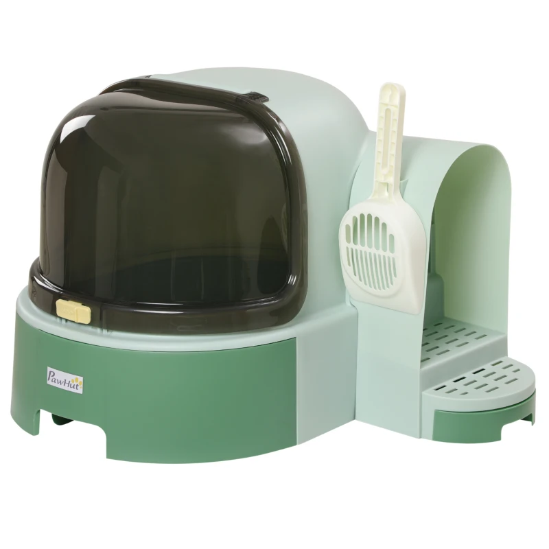PawHut Cat Litter Box Easy to Clean Open with Scoop, Green