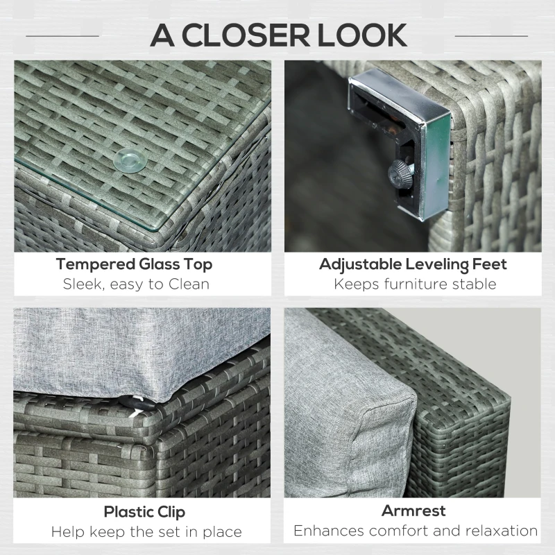 Outsunny 5-Piece Outdoor Sectional Furniture, Patio Sofa Set, PE Wicker Couch, Cushions, Pillows, Ottoman, Table, Light Gray