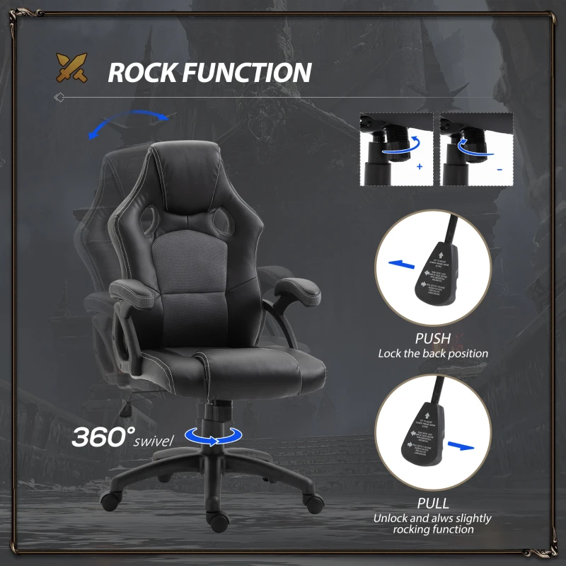 Vinsetto PU Leather Gaming Chair High Back Office Chair with Adjustable Height, Computer Gamer Chair, Grey