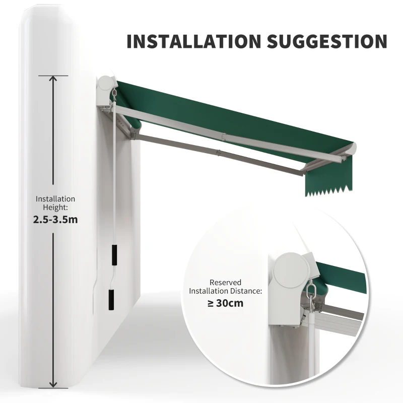 Outsunny 8' x 6.6' Patio Retractable Awning, Manual Exterior Sun Shade Deck Window Cover, Green