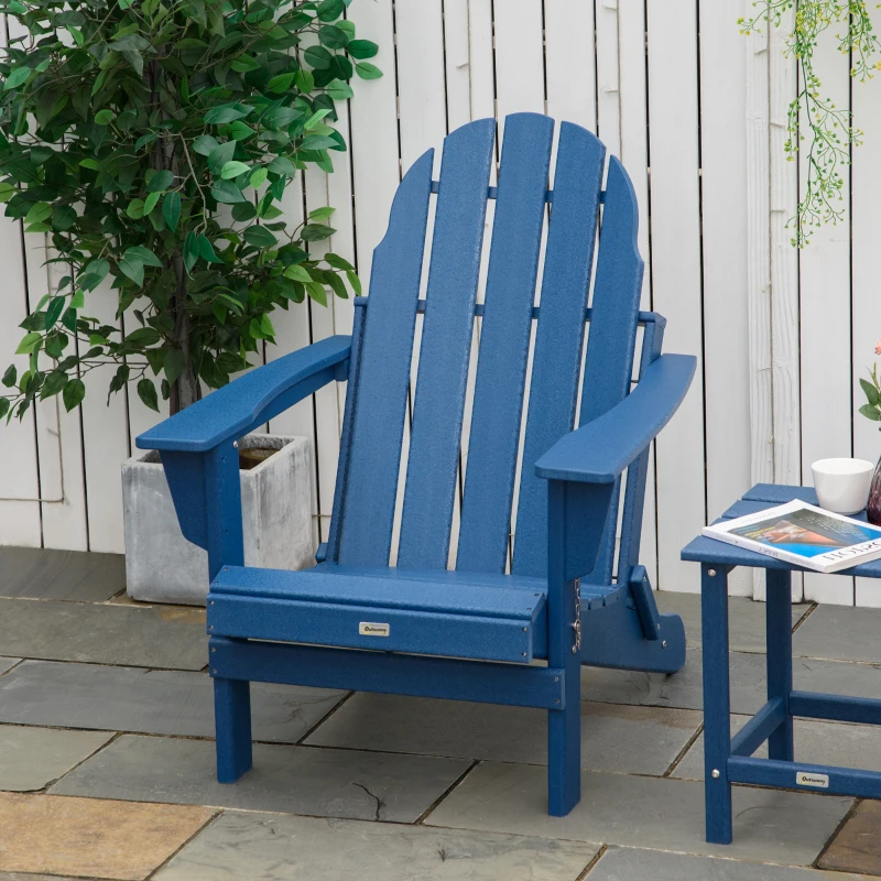 Outsunny Folding Adirondack Chair, HDPE Fire Pit Chair, Weather Resistant Outdoor Chair for Patio, Garden, Backyard, Lawn, Blue