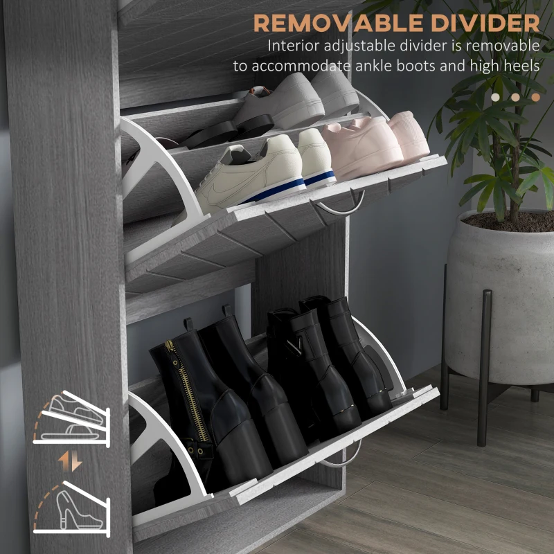 HOMCOM Shoe Storage Cabinet with 3 Flip Drawers, Narrow and Slim, 12 Pair of Shoes Organizer for Hallway, Entryway