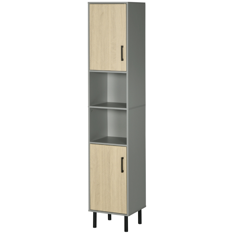 kleankin Tall Bathroom Storage, Linen Tower, Bathroom Cabinet with Doors, Shelves for Living Room Kitchen, 12.4"x11.8"x65"