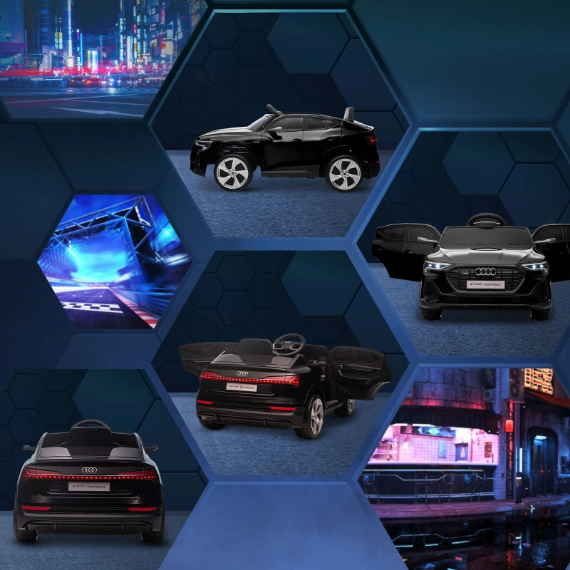 Aosom 12V Kids Electric Ride On Car, Audi E-tron, Battery Powered Toy with Parent Remote Control, Suspension System, Auxiliary Wheels, LED Lights, Music and Horn,  MP3 Player, Black