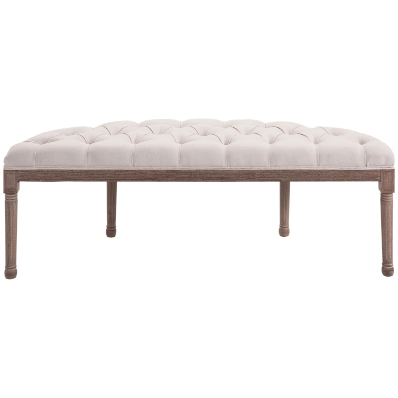 HOMCOM Semi-Circle End of Bed Bench with Tufted Design, Upholstered Bedroom Entryway Bench with Rubberwood Legs, Off White