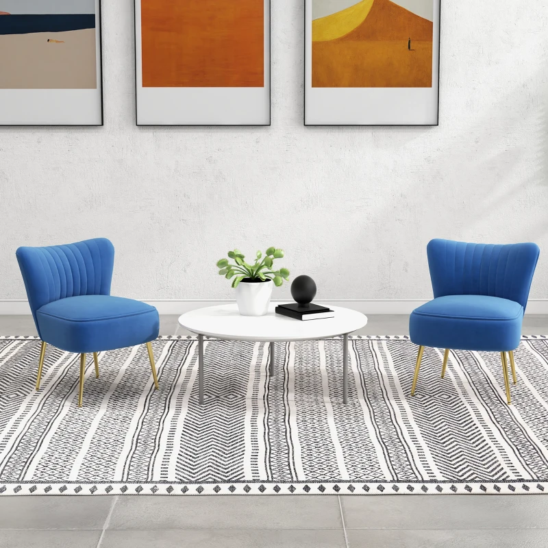 HOMCOM Velvet Lounge Chairs Set of 2, Modern Accent Chairs for Living Room with Gold Steel Legs and Tufting Backrest, Dark Blue