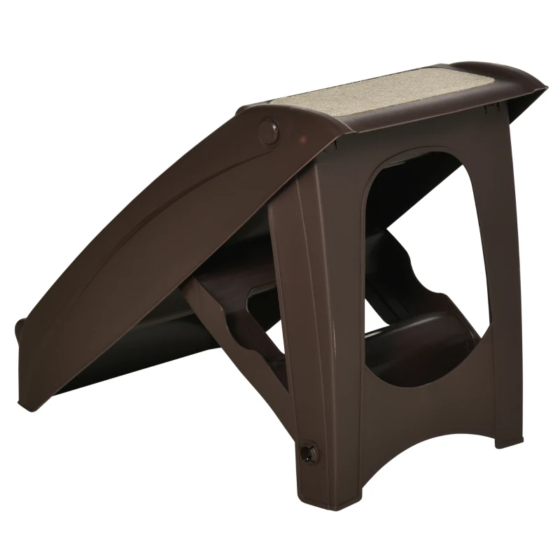 PawHut 4-Level Portable Pet Stairs, Foldable Dog Ramp, Lightweight Cat Steps, with Nonslip Soft Mats, for High Bed, Sofa, Up to 44 lbs, Dark Brown