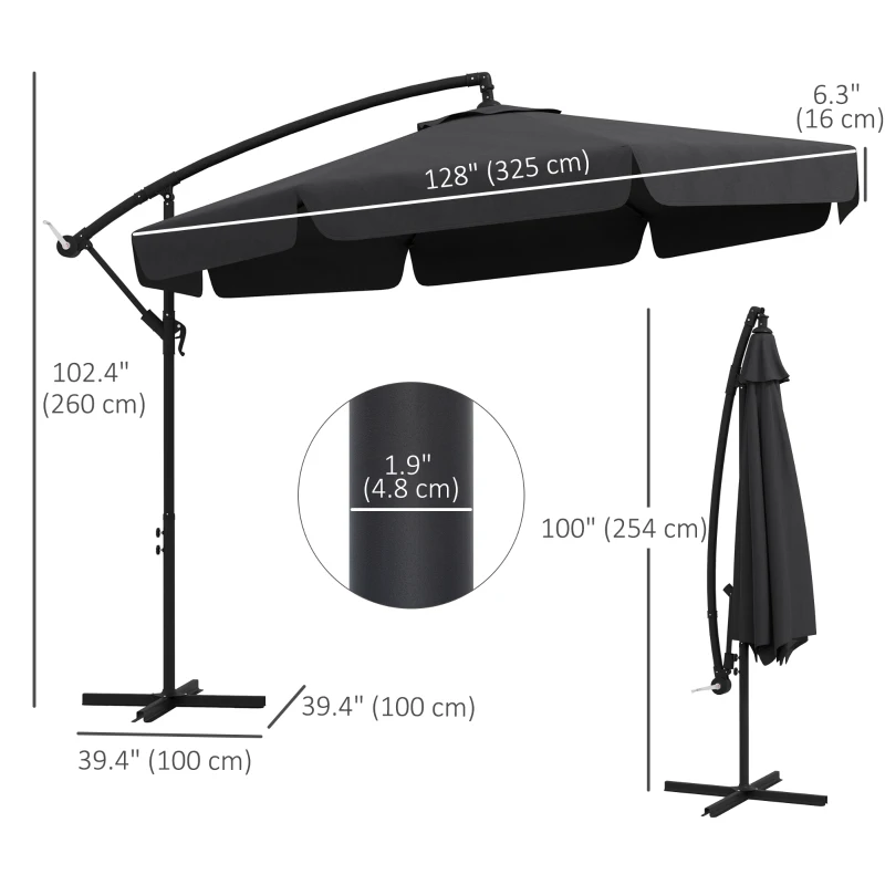 Outsunny 11 FT Cantilever Patio Umbrella Offset Parasol with Cross Base and 8 Ribs for Garden, Black