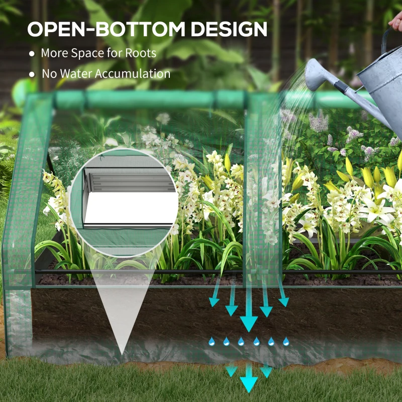 Outsunny 6' x 3' Metal Planter Box with Cover, Raised Garden Bed with Mini Greenhouse for Herbs, Vegetables, Green and Silver
