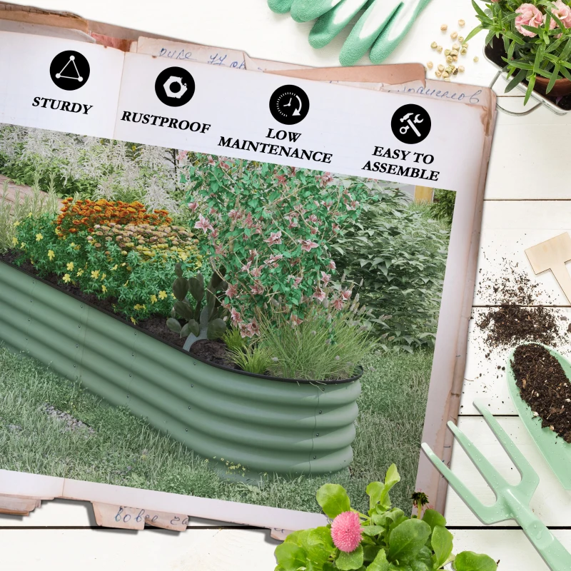 Outsunny 7.9' x 2' x 1.4' Galvanized Raised Garden Bed Kit, Metal Planter Box with Safety Edging, Green