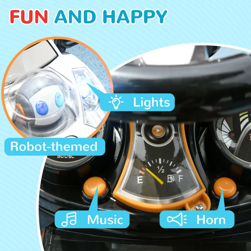 Qaba 3 in 1 Push Car Sliding Car with Removable Handle, Music, Horn, Canopy, Safety Guardrail, White